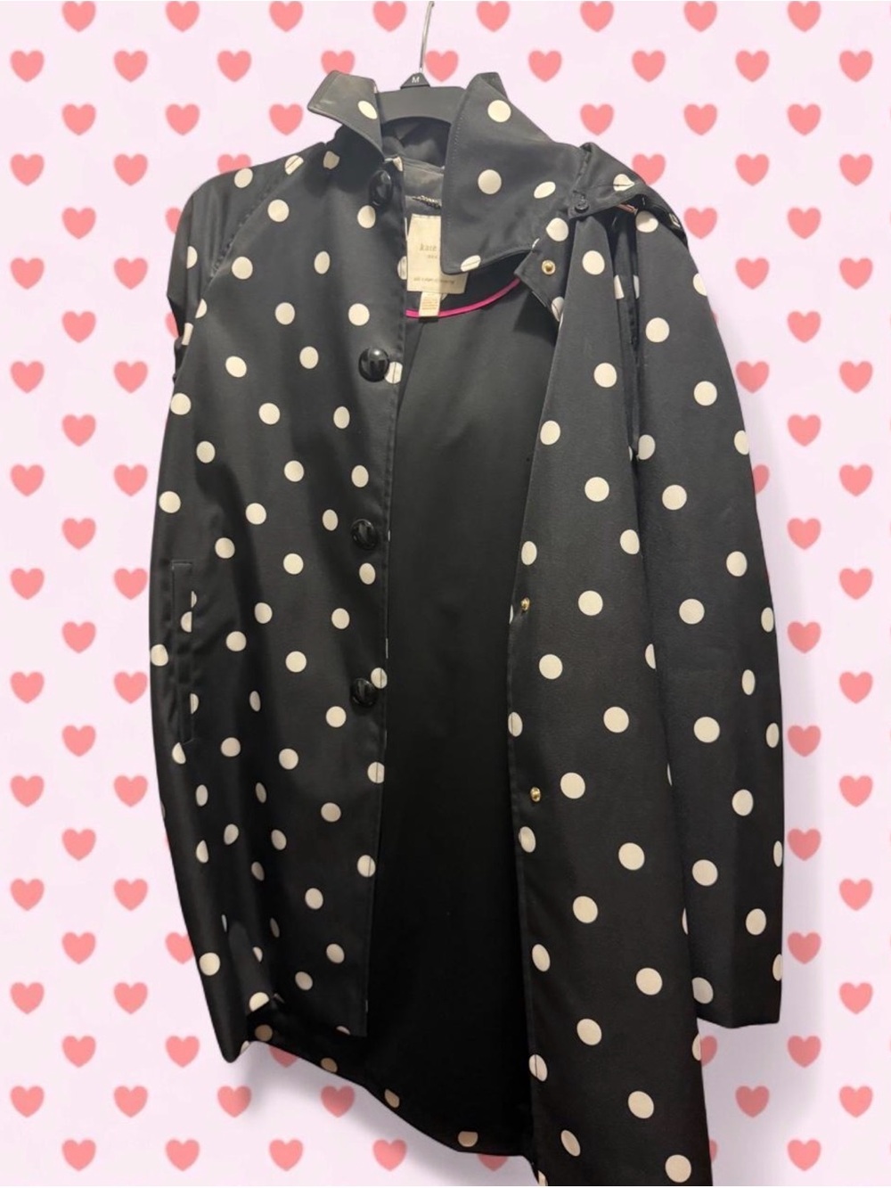 kate spade Black Trench Coat with Cream Polka Dots